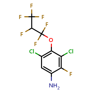 Chemical structure of 3,5-Dichloro-2-fluoro-4-(1,1,2,3,3,3-hexafluoropropoxy)aniline , CAS 121451-05-6, AChemBlock AD281044