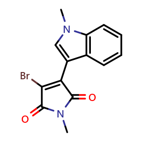 Chemical structure of 3-Bromo-1-methyl-4-(1-methyl-1H-indol-3-yl)-1H-pyrrole-2,5-dione , CAS 133053-45-9, AChemBlock AD281047