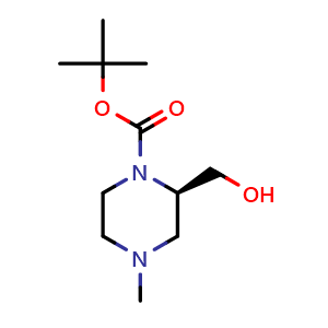 Chemical structure of tert-Butyl (R)-2-(hydroxymethyl)-4-methylpiperazine-1-carboxylate , CAS 173966-32-0, AChemBlock AD281048