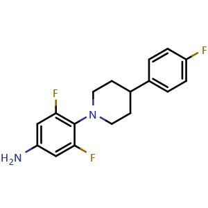 Chemical structure of Benzenamine, 3,5-difluoro-4-[4-(4-fluorophenyl)-1-piperidinyl] , CAS 1332356-31-6, AChemBlock AD281052