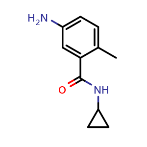 Chemical structure of 5-Amino-N-cyclopropyl-2-methyl-benzamide , CAS 1249419-43-9, AChemBlock AD281058