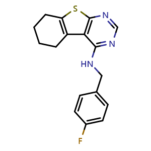 Chemical structure of N-[(4-Fluorophenyl)methyl]-8-thia-4,6-diazatricyclo[7.4.0.0,{2,7}]trideca-1(9),2(7),3,5-tetraen-3-amine , CAS 852407-49-9, AChemBlock AD281061