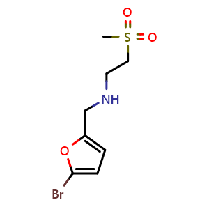 Chemical structure of N-((5-Bromofuran-2-yl)methyl)-2-(methylsulfonyl)ethanamine , CAS 845658-68-6, AChemBlock AD281067