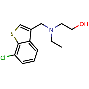 Chemical structure of 2-(((7-chlorobenzo[b]thiophen-3-yl)methyl)(ethyl)amino)ethan-1-ol , CAS 337469-26-8, AChemBlock AD281069