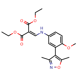 Chemical structure of Diethyl2-(((3-(3,5-dimethylisoxazol-4-yl)-4-methoxyphenyl)amino)methylene)malonate , CAS 1300031-60-0, AChemBlock AD281073
