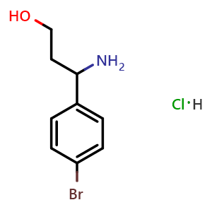 Chemical structure of 3-amino-3-(4-bromophenyl)propan-1-ol hydrochloride , CAS 1159824-49-3, AChemBlock AD281075