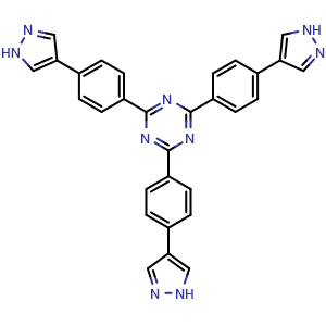 Chemical structure of 2,4,6-Tris[4-(1H-pyrazol-4-yl)phenyl]-1,3,5-triazine , CAS 2396570-49-1, AChemBlock AD281093