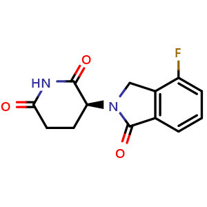 Chemical structure of (S)-3-(4-Fluoro-1-oxoisoindolin-2-yl)piperidine-2,6-dione , CAS 1884230-69-6, AChemBlock AD281094