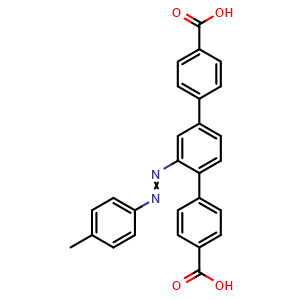 Chemical structure of 2'-(p-Tolyldiazenyl)-[1,1':4',1''-terphenyl]-4,4''-dicarboxylic acid , CAS 1912470-86-0, AChemBlock AD281095