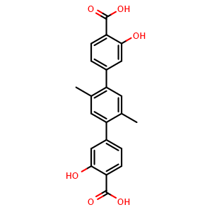 Chemical structure of 3,3''-Dihydroxy-2',5'-dimethyl-[1,1':4',1''-terphenyl]-4,4''-dicarboxylic acid , CAS 1382735-24-1, AChemBlock AD281102