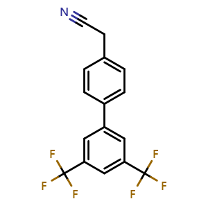 Chemical structure of 2-(3',5'-Bis(trifluoromethyl)-[1,1'-biphenyl]-4-yl)acetonitrile , CAS 442514-48-9, AChemBlock AD281104