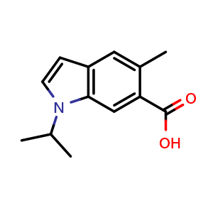 Chemical structure of 1-Isopropyl-5-methyl-1H-indole-6-carboxylic acid , CAS 1557806-87-7, AChemBlock AD281109
