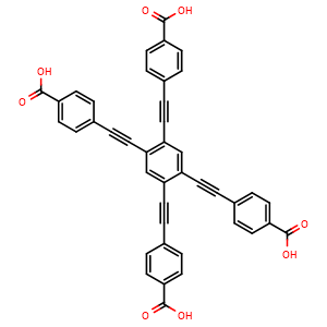 Chemical structure of 4,4',4'',4'''-(Benzene-1,2,4,5-tetrayltetrakis(ethyne-2,1-diyl))tetrabenzoic acid , CAS 1569900-69-1, AChemBlock AD281112