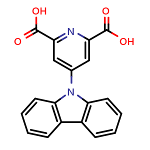Chemical structure of 4-(9H-Carbazol-9-yl)pyridine-2,6-dicarboxylic acid , CAS 2079886-11-4, AChemBlock AD281121