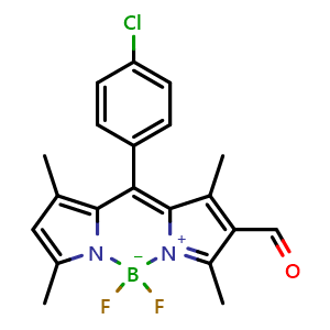 Chemical structure of 10-(4-Chlorophenyl)-5,5-difluoro-2-formyl-1,3,7,9-tetramethyl-5H-dipyrrolo[1,2-c:2',1'-f][1,3,2]diazaborinin-4-ium-5-uide , CAS 1418748-45-4, AChemBlock AD281123