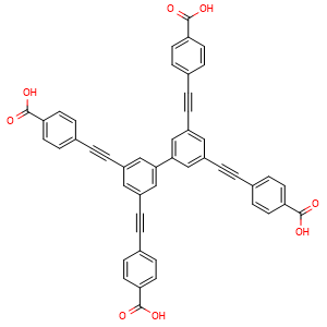 Chemical structure of 4,4',4'',4'''-([1,1'-Biphenyl]-3,3',5,5'-tetrayltetrakis(ethyne-2,1-diyl))tetrabenzoic acid , CAS 1569900-74-8, AChemBlock AD281124