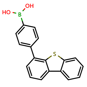 Chemical structure of (4-(Dibenzo[b,d]thiophen-4-yl)phenyl)boronic acid , CAS 1316275-42-9, AChemBlock AD281136