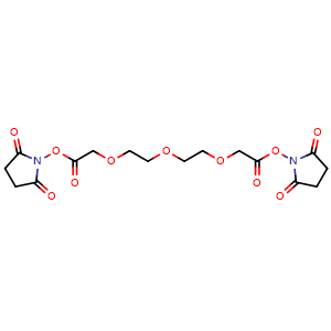 Chemical structure of Bis(2,5-dioxopyrrolidin-1-yl) 2,2'-((oxybis(ethane-2,1-diyl))bis(oxy))diacetate , CAS 211746-81-5, AChemBlock AD281138