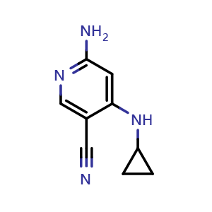 Chemical structure of 6-Amino-4-(cyclopropylamino)nicotinonitrile , CAS 2159845-82-4, AChemBlock AD281139