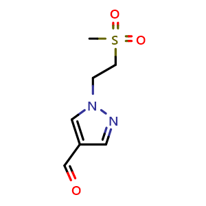 Chemical structure of 1-(2-(Methylsulfonyl)ethyl)-1H-pyrazole-4-carbaldehyde , CAS 1341130-99-1, AChemBlock AD281142