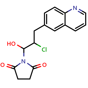 Chemical structure of 1-[2-Chloro-1-hydroxy-3-(6-quinolinyl)propyl]-2,5-pyrrolidinedione , CAS 1197377-31-3, AChemBlock AD281150