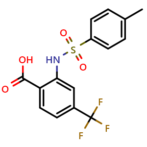 Chemical structure of 2-[[(4-Methylphenyl)sulfonyl]amino]-4-(trifluoromethyl)benzoic acid , CAS 1052490-28-4, AChemBlock AD281152