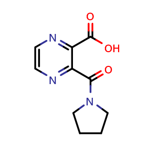 Chemical structure of 3-(Pyrrolidine-1-carbonyl)pyrazine-2-carboxylic acid , CAS 889593-85-5, AChemBlock AD281155