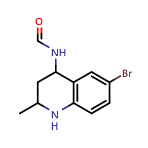 Chemical structure of N-(6-Bromo-2-methyl-1,2,3,4-tetrahydroquinolin-4-yl)formamide , CAS 1824056-32-7, AChemBlock AD281158