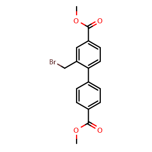 Chemical structure of Dimethyl 2-(bromomethyl)-[1,1'-biphenyl]-4,4'-dicarboxylate , CAS 1186048-29-2, AChemBlock AD281167