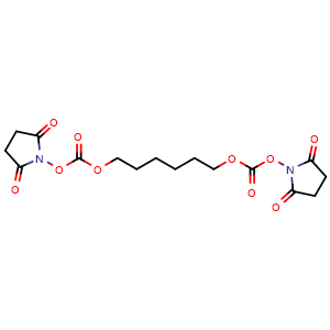 Chemical structure of Bis(2,5-dioxopyrrolidin-1-yl) hexane-1,6-diyl bis(carbonate) , CAS 2376307-78-5, AChemBlock AD281177