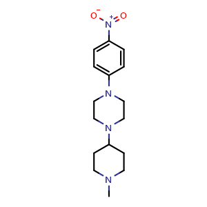 Chemical structure of 1-(1-Methyl-4-piperidinyl)-4-(4-nitrophenyl)piperazine , CAS 416867-97-5, AChemBlock AD281195