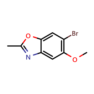Chemical structure of 6-Bromo-5-methoxy-2-methylbenzo[d]oxazole , CAS 869561-95-5, AChemBlock AD281200