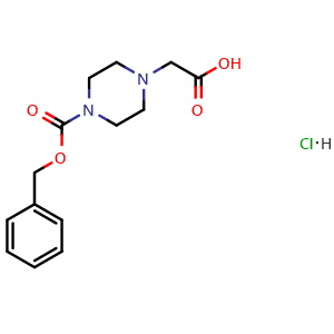 Chemical structure of 2-(4-((Benzyloxy)carbonyl)piperazin-1-yl)acetic acid hydrochloride , CAS 2306272-72-8, AChemBlock AD281210