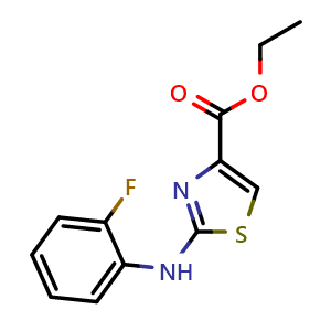 Chemical structure of 2-(2-Fluoro-phenylamino)-thiazole-4-carboxylicacidethylester , CAS 1366234-05-0, AChemBlock AD281213