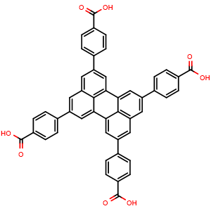 Chemical structure of 4,4',4'',4'''-(Perylene-2,5,8,11-tetrayl)tetrabenzoic acid , CAS 1885094-82-5, AChemBlock AD281228