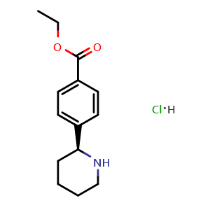 Chemical structure of Ethyl (S)-4-(piperidin-2-yl)benzoate hydrochloride , CAS 2256054-73-4, AChemBlock AD281229