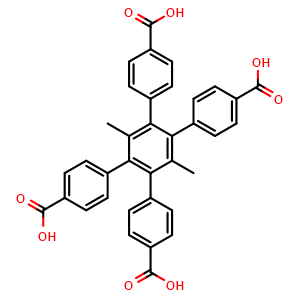 Chemical structure of 4',5'-Bis(4-carboxyphenyl)-3',6'-dimethyl-[1,1':2',1''-terphenyl]-4,4''-dicarboxylic acid , CAS 2161327-52-0, AChemBlock AD281233