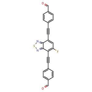 Chemical structure of 4,4'-((5-Fluorobenzo[c][1,2,5]thiadiazole-4,7-diyl)bis(ethyne-2,1-diyl))dibenzaldehyde , CAS 2460375-94-2, AChemBlock AD281235