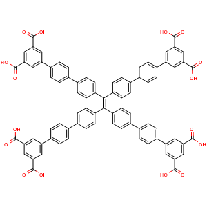 Chemical structure of 4'',4''''',4'''''''',4'''''''''''-(Ethene-1,1,2,2-tetrayl)tetrakis(([1,1':4',1''-terphenyl]-3,5-dicarboxylic acid)) , CAS 2648717-36-4, AChemBlock AD281239