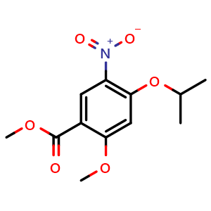 Chemical structure of Methyl 4-isopropoxy-2-methoxy-5-nitrobenzoate , CAS 2061979-69-7, AChemBlock AD281240