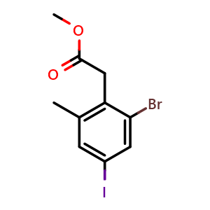 Chemical structure of Methyl 2-bromo-4-iodo-6-methylbenzeneacetate , CAS 2385491-46-1, AChemBlock AD281254