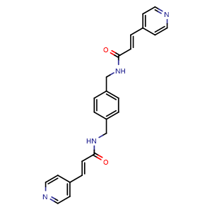 Chemical structure of (2E,2'E)-N,N'-(1,4-Phenylenebis(methylene))bis(3-(pyridin-4-yl)acrylamide) , CAS 2828433-64-1, AChemBlock AD281271
