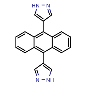 Chemical structure of 9,10-Di(1H-pyrazol-4-yl)anthracene , CAS 2230684-04-3, AChemBlock AD281280