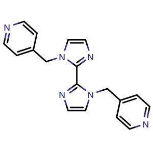 Chemical structure of 1,1'-Bis(pyridin-4-ylmethyl)-1H,1'H-2,2'-biimidazole , CAS 1079311-38-8, AChemBlock AD281288