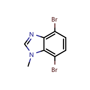 Chemical structure of 4,7-Dibromo-1-methyl-1H-benzo[d]imidazole , CAS 1235442-60-0, AChemBlock AD281290
