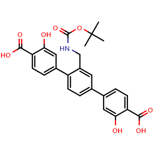 Chemical structure of 2'-(((tert-Butoxycarbonyl)amino)methyl)-3,3''-dihydroxy-[1,1':4',1''-terphenyl]-4,4''-dicarboxylic acid , CAS 1613451-83-4, AChemBlock AD281291