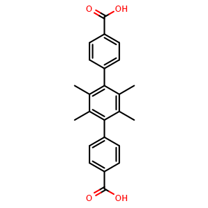Chemical structure of 2',3',5',6'-Tetramethyl-[1,1':4',1''-terphenyl]-4,4''-dicarboxylic acid , CAS 1394899-62-7, AChemBlock AD281293
