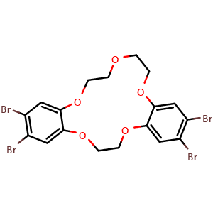 Chemical structure of 2,3,13,14-Tetrabromo-6,7,9,10,17,18-hexahydrodibenzo[b,h][1,4,7,10,13]pentaoxacyclopentadecine , CAS 302929-47-1, AChemBlock AD281301