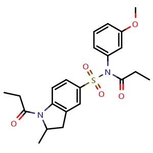 Chemical structure of N-(3-Methoxyphenyl)-N-((2-methyl-1-propionylindolin-5-yl)sulfonyl)propionamide , CAS 2757730-26-8, AChemBlock AD281303