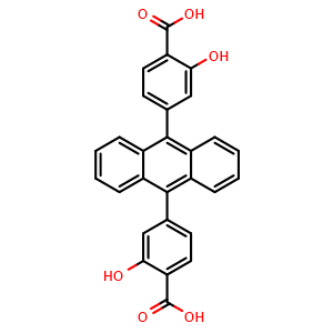 Chemical structure of 4,4'-(Anthracene-9,10-diyl)bis(2-hydroxybenzoic acid) , CAS 2061959-77-9, AChemBlock AD281313